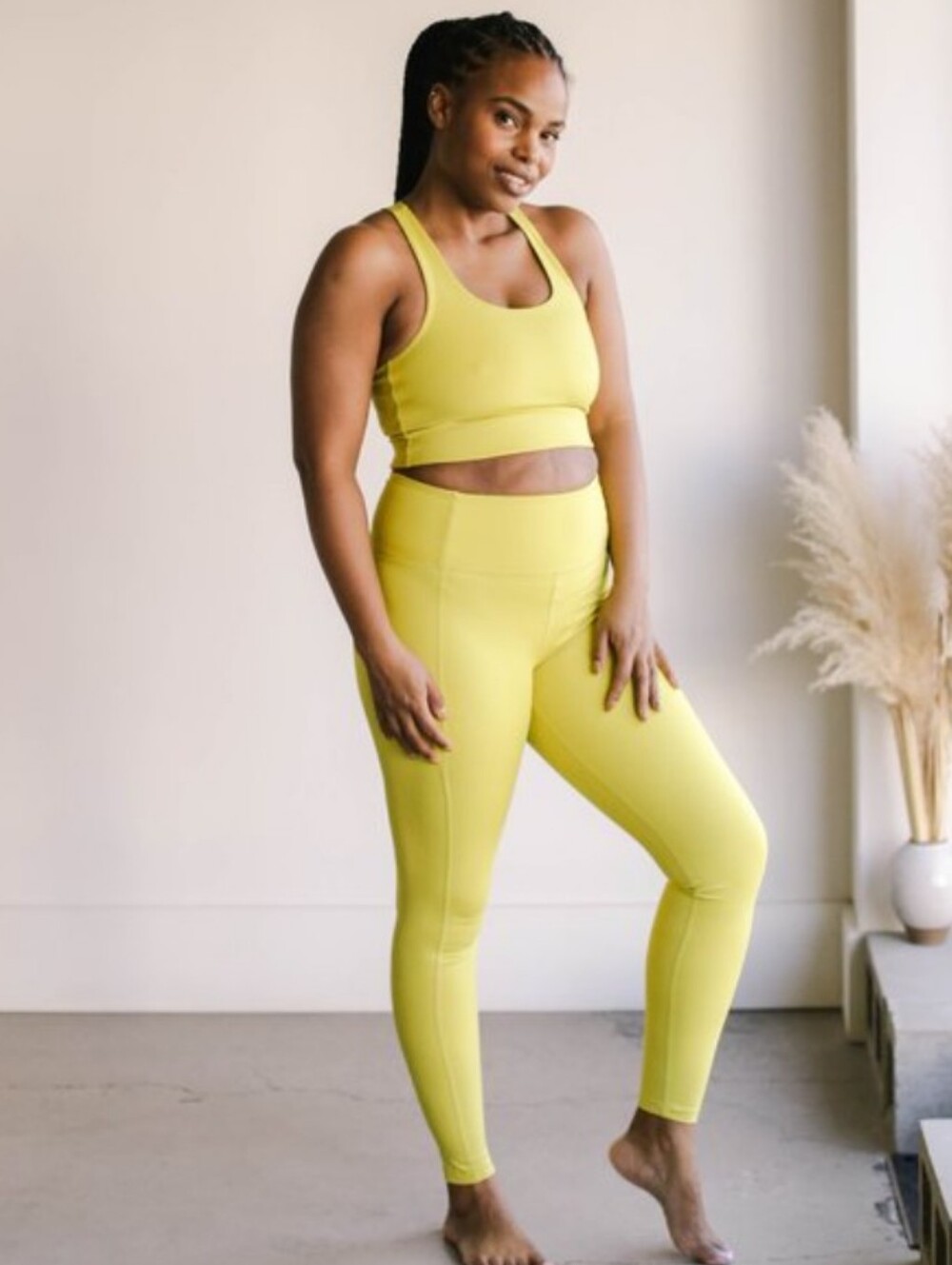 girlfriend collective Bright Yellow High-Waist Leggings & Sports Bra Set